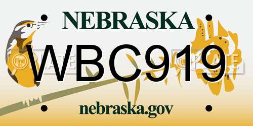 WBC919 Nebraska License Plate