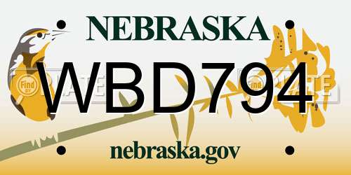 WBD794 Nebraska License Plate