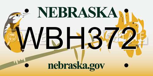 WBH372 Nebraska License Plate