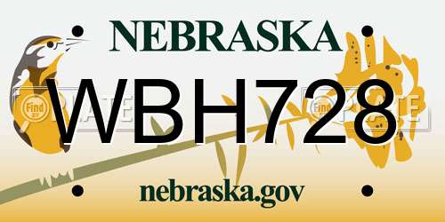 WBH728 Nebraska License Plate