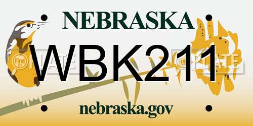 WBK211 Nebraska License Plate
