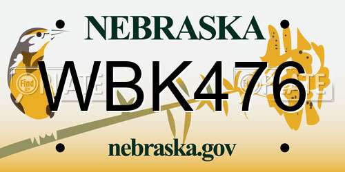 WBK476 Nebraska License Plate