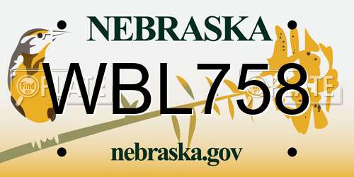 WBL758 Nebraska License Plate