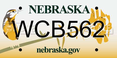 WCB562 Nebraska License Plate