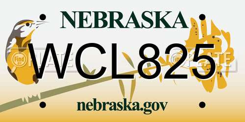 WCL825 Nebraska License Plate
