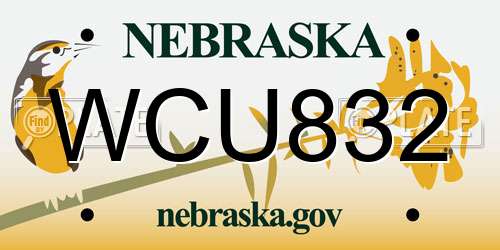 WCU832 Nebraska License Plate