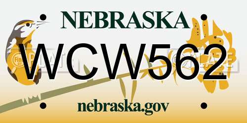 WCW562 Nebraska License Plate