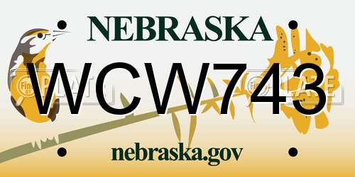 WCW743 Nebraska License Plate