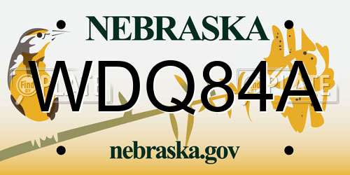 WDQ84A Nebraska License Plate