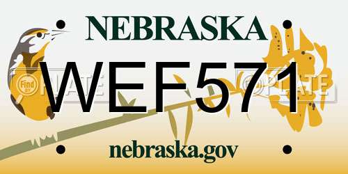 WEF571 Nebraska License Plate