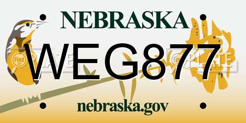 WEG877 Nebraska License Plate