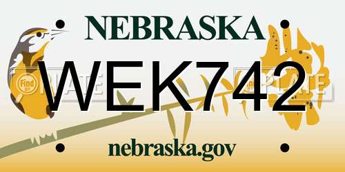 WEK742 Nebraska License Plate