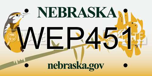 WEP451 Nebraska License Plate