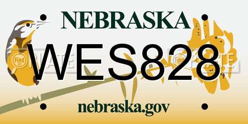 WES828 Nebraska License Plate