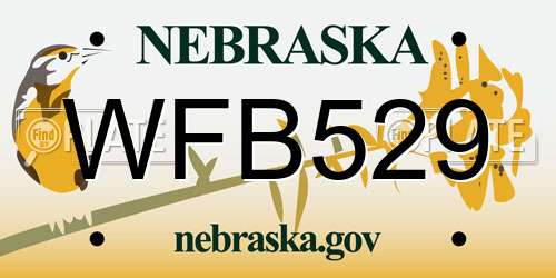 WFB529 Nebraska License Plate