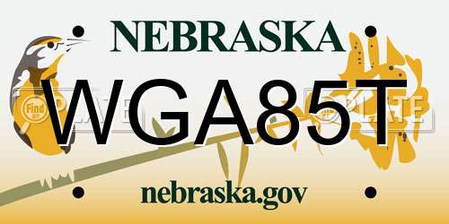 WGA85T Nebraska License Plate