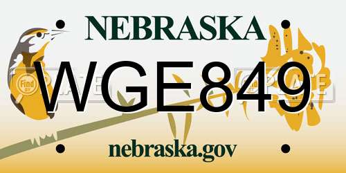 WGE849 Nebraska License Plate