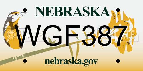 WGF387 Nebraska License Plate