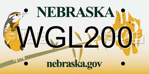 WGL200 Nebraska License Plate