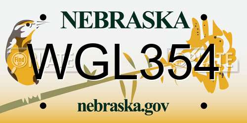 WGL354 Nebraska License Plate