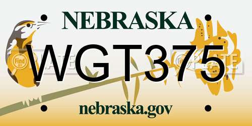 WGT375 Nebraska License Plate