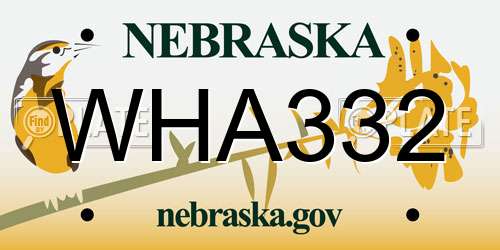 WHA332 Nebraska License Plate