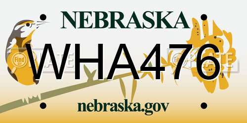 WHA476 Nebraska License Plate