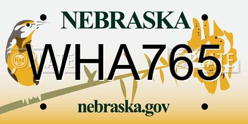WHA765 Nebraska License Plate