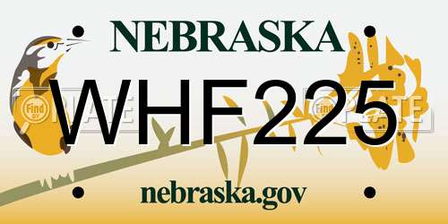 WHF225 Nebraska License Plate
