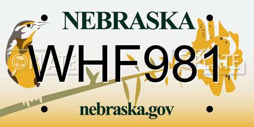 WHF981 Nebraska License Plate