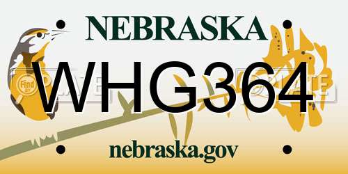 WHG364 Nebraska License Plate