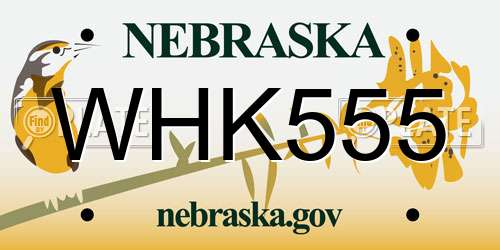 WHK555 Nebraska License Plate