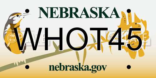 WHOT45 Nebraska License Plate