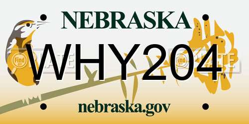WHY204 Nebraska License Plate