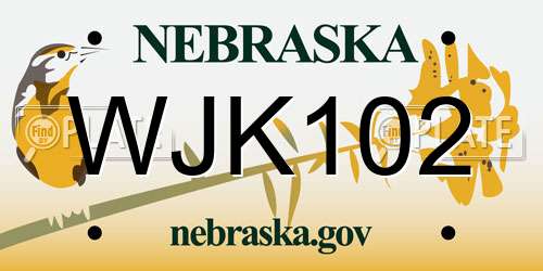 WJK102 Nebraska License Plate