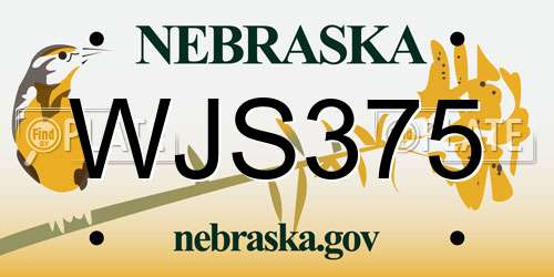WJS375 Nebraska License Plate