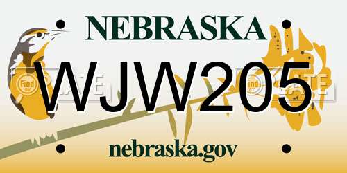 WJW205 Nebraska License Plate