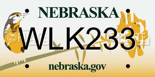 WLK233 Nebraska License Plate