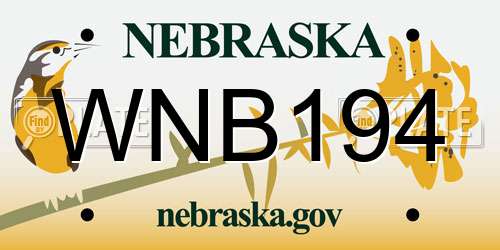 WNB194 Nebraska License Plate