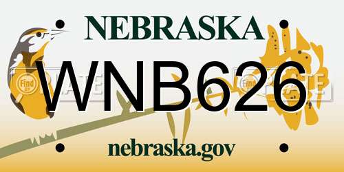 WNB626 Nebraska License Plate