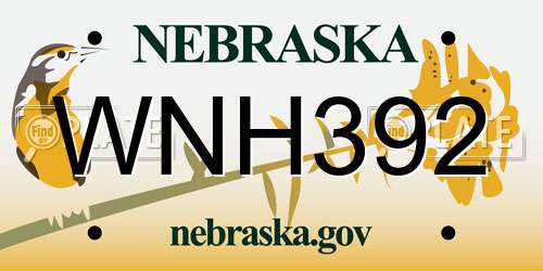 WNH392 Nebraska License Plate