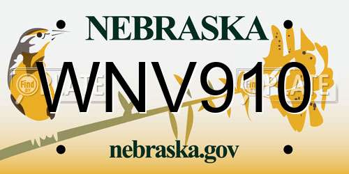 WNV910 Nebraska License Plate