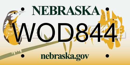 WOD844 Nebraska License Plate