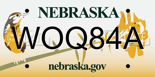 WOQ84A Nebraska License Plate