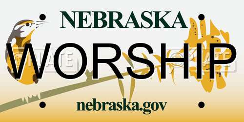 WORSHIP Nebraska License Plate