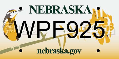 WPF925 Nebraska License Plate
