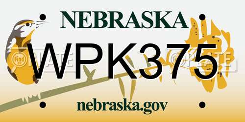 WPK375 Nebraska License Plate