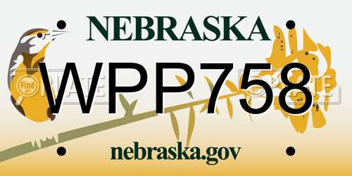 WPP758 Nebraska License Plate