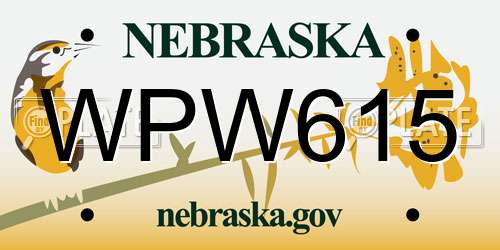 WPW615 Nebraska License Plate