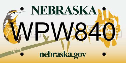 WPW840 Nebraska License Plate